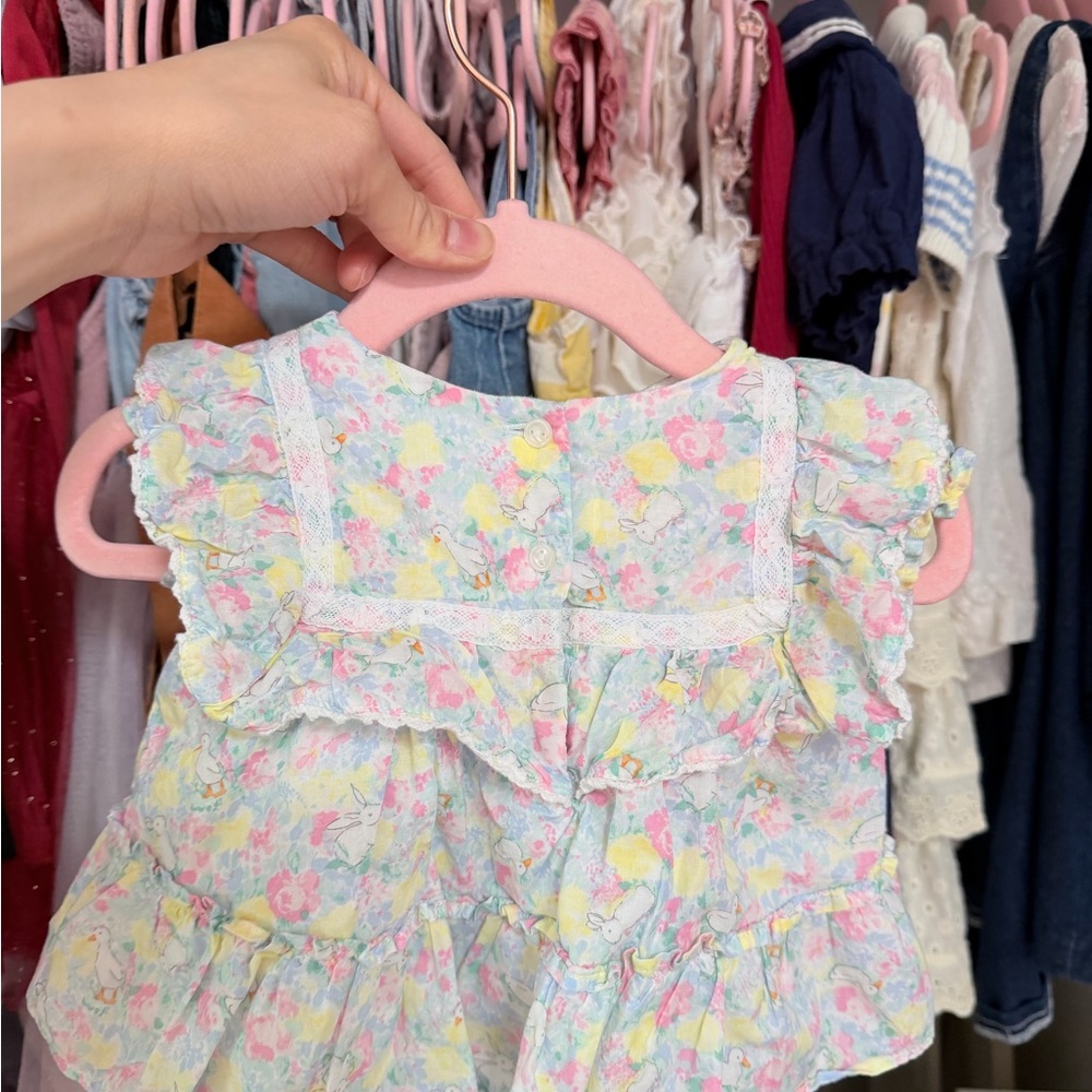 Janie and Jack Pastel Floral Ruffle Baby Dress 0-3m like New
